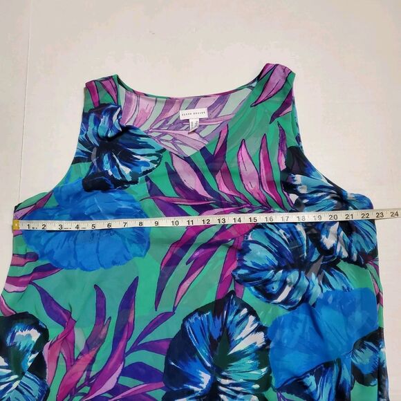 Susan Graver Liquid Knit Mini Dress 1X Plus Tropical Floral Print Green Pink - Picture 7 of 10